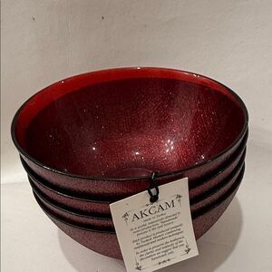 Akcam Ruby Red Glittering Glass 4 Bowl Set 20 Oz 5 1/2 In Round 2 1/2 In Tall